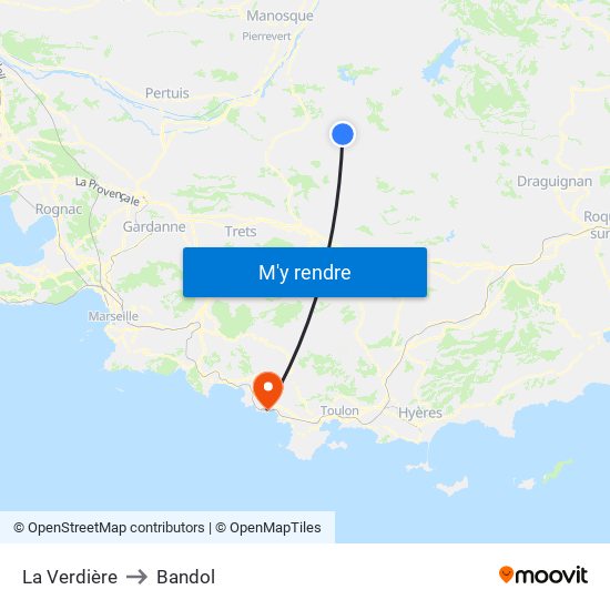 La Verdière to Bandol map