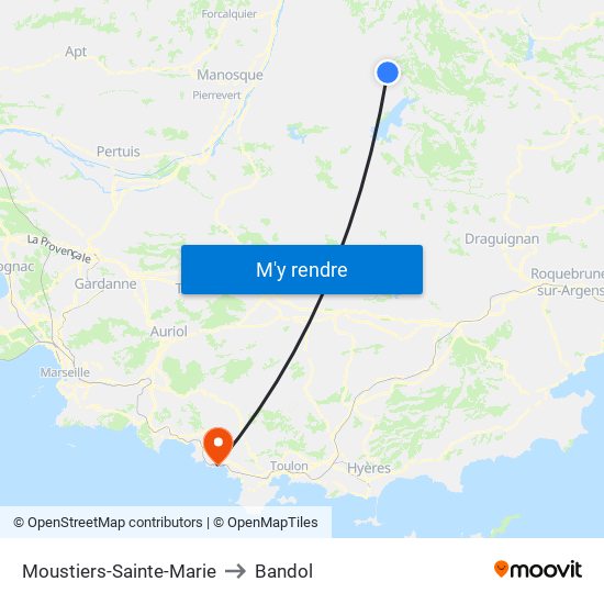 Moustiers-Sainte-Marie to Bandol map