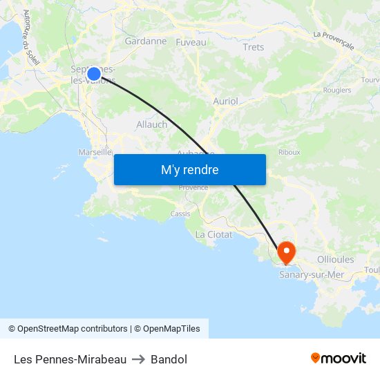 Les Pennes-Mirabeau to Bandol map