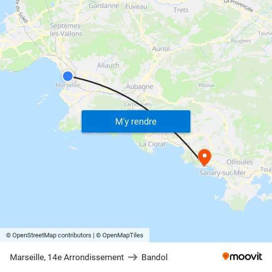 Marseille, 14e Arrondissement to Bandol map