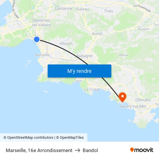 Marseille, 16e Arrondissement to Bandol map