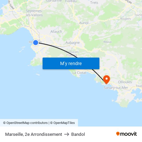 Marseille, 2e Arrondissement to Bandol map