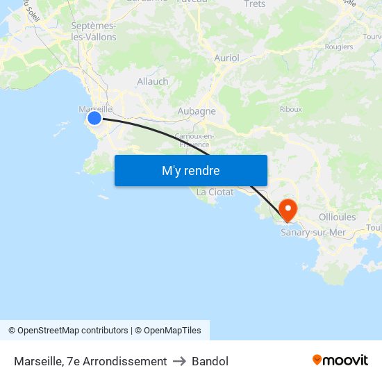 Marseille, 7e Arrondissement to Bandol map