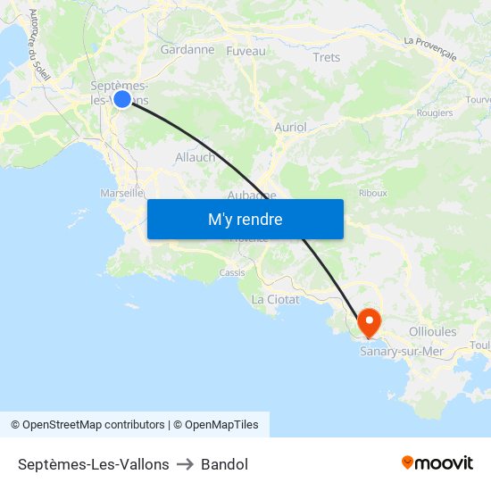 Septèmes-Les-Vallons to Bandol map