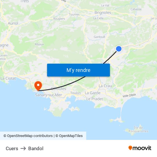 Cuers to Bandol map