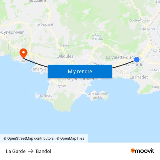 La Garde to Bandol map