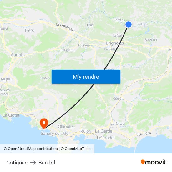 Cotignac to Bandol map
