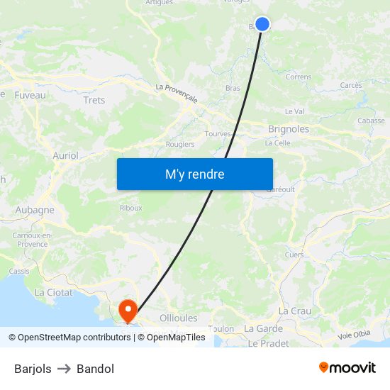 Barjols to Bandol map