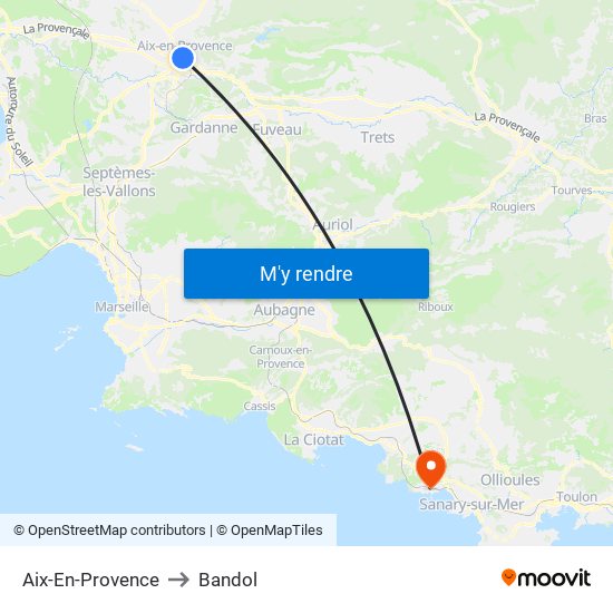Aix-En-Provence to Bandol map