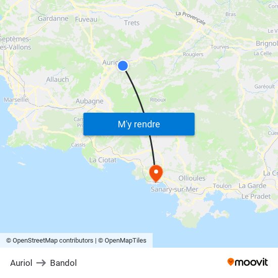 Auriol to Bandol map