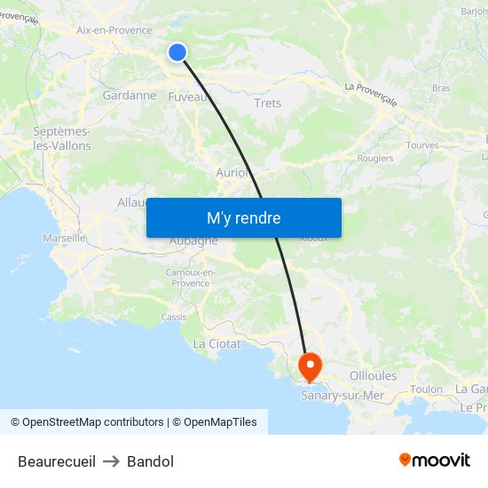 Beaurecueil to Bandol map