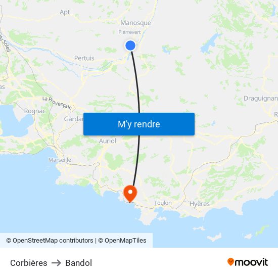 Corbières to Bandol map