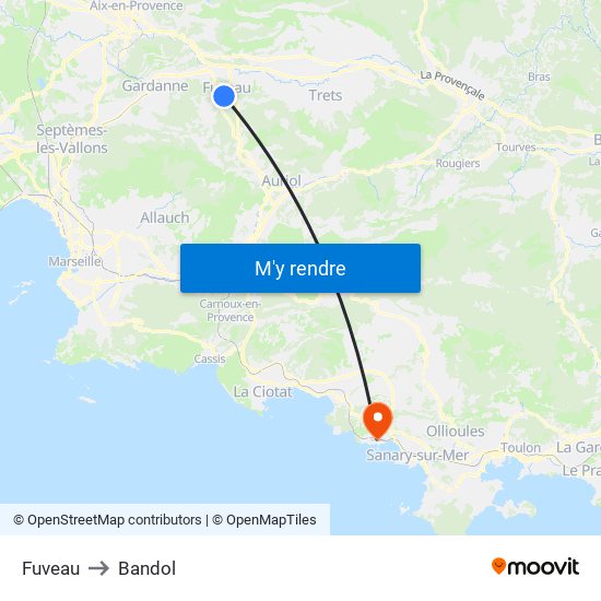 Fuveau to Bandol map
