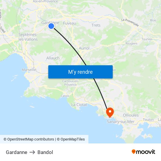 Gardanne to Bandol map