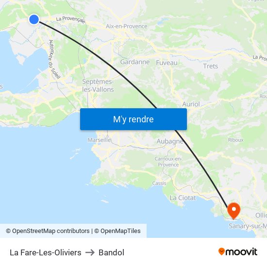 La Fare-Les-Oliviers to Bandol map