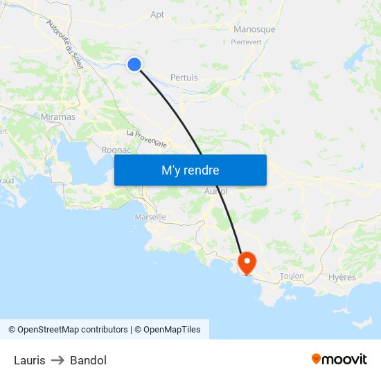 Lauris to Bandol map