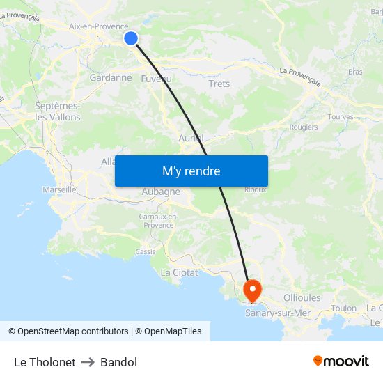 Le Tholonet to Bandol map