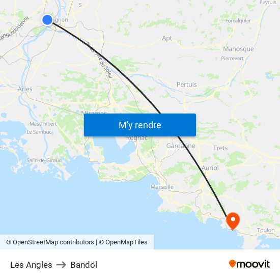 Les Angles to Bandol map