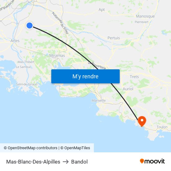 Mas-Blanc-Des-Alpilles to Bandol map