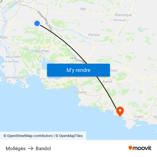 Mollégès to Bandol map