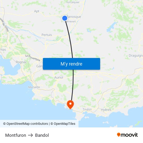 Montfuron to Bandol map
