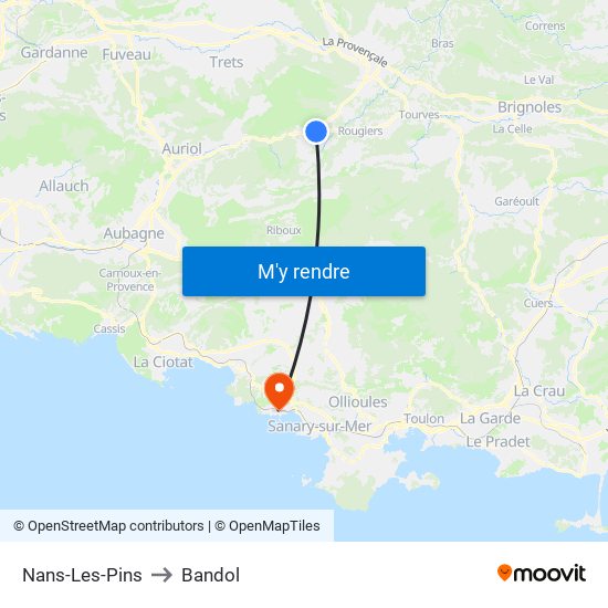 Nans-Les-Pins to Bandol map