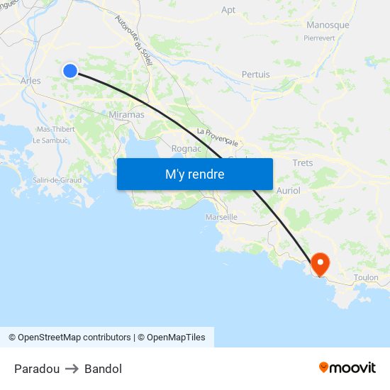 Paradou to Bandol map