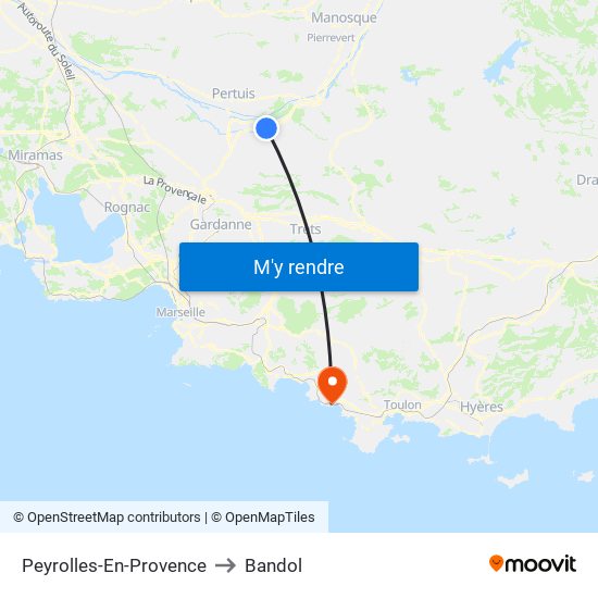 Peyrolles-En-Provence to Bandol map