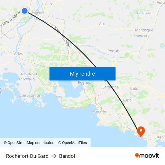 Rochefort-Du-Gard to Bandol map