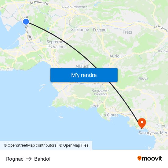 Rognac to Bandol map