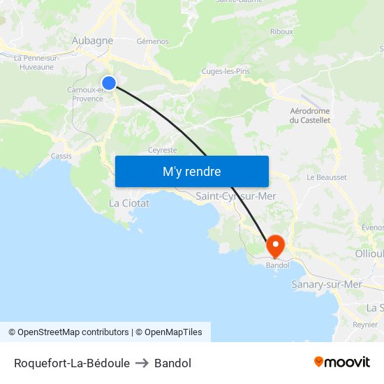 Roquefort-La-Bédoule to Bandol map