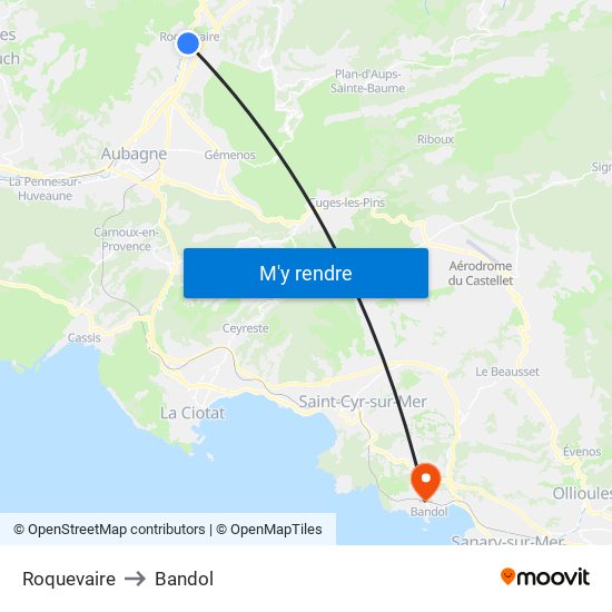 Roquevaire to Bandol map