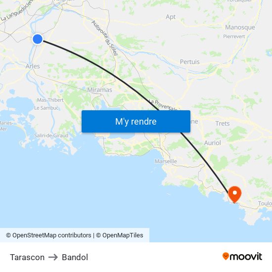 Tarascon to Bandol map