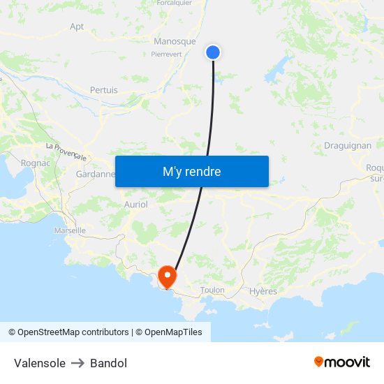 Valensole to Bandol map