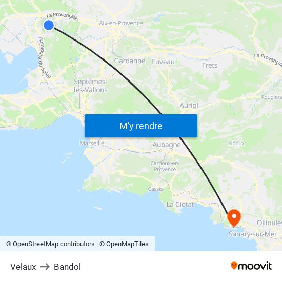 Velaux to Bandol map