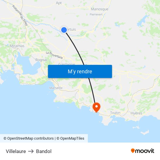 Villelaure to Bandol map