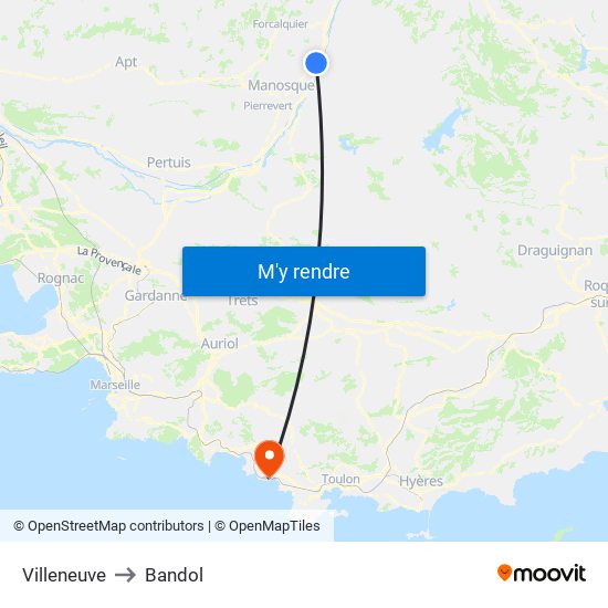 Villeneuve to Bandol map