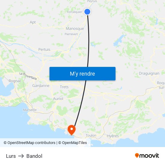 Lurs to Bandol map