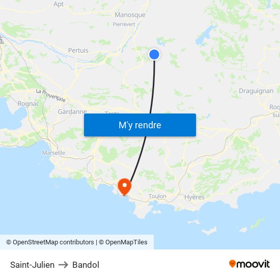 Saint-Julien to Bandol map