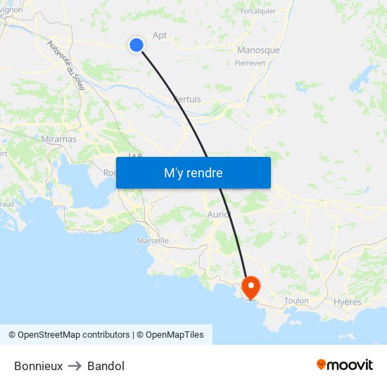 Bonnieux to Bandol map