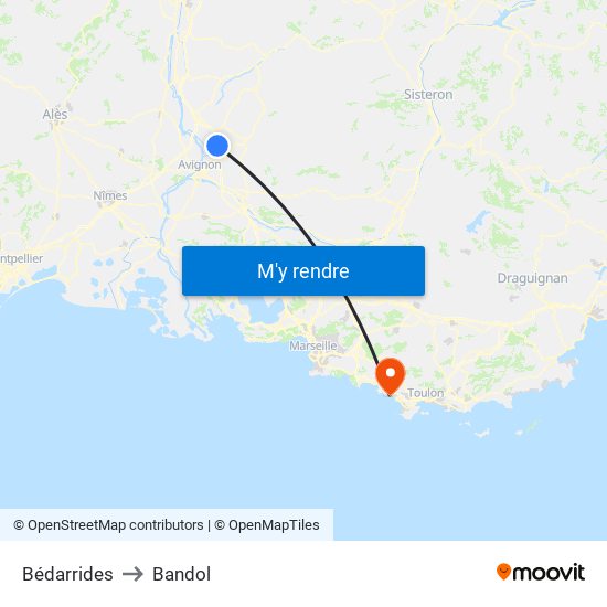 Bédarrides to Bandol map