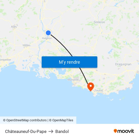 Châteauneuf-Du-Pape to Bandol map
