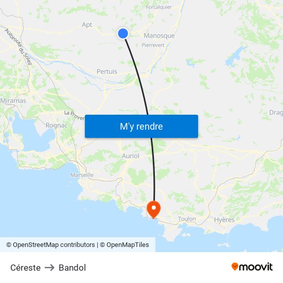 Céreste to Bandol map