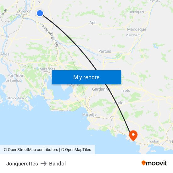 Jonquerettes to Bandol map