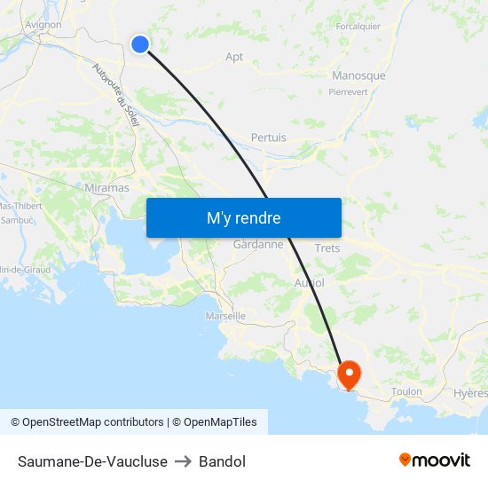 Saumane-De-Vaucluse to Bandol map