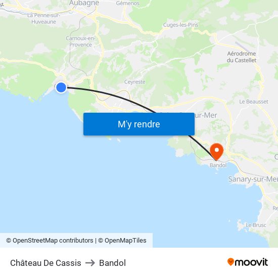Cassis to Bandol map