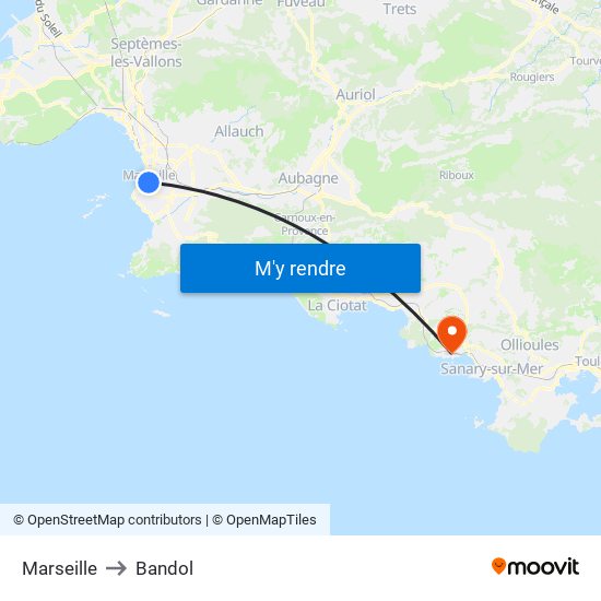 Marseille to Bandol map