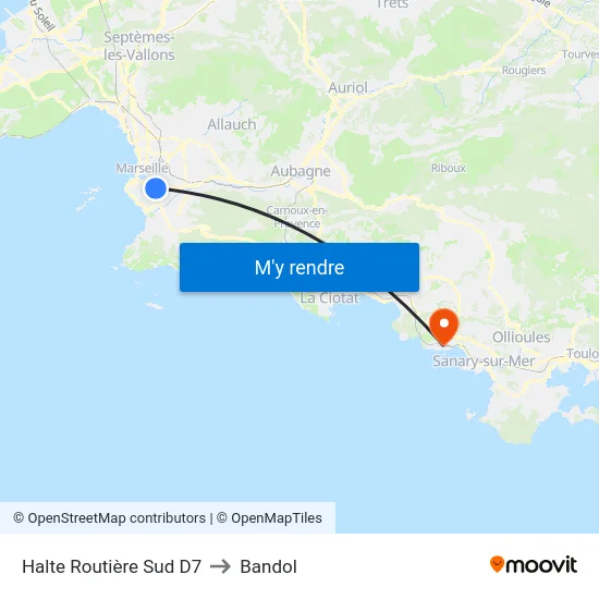 Halte Routière Sud D7 to Bandol map