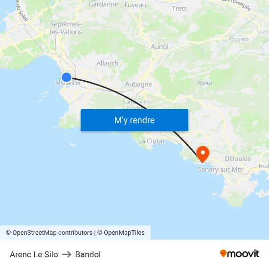 Arenc Le Silo to Bandol map