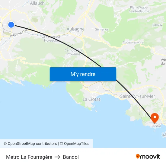 Metro La Fourragère to Bandol map